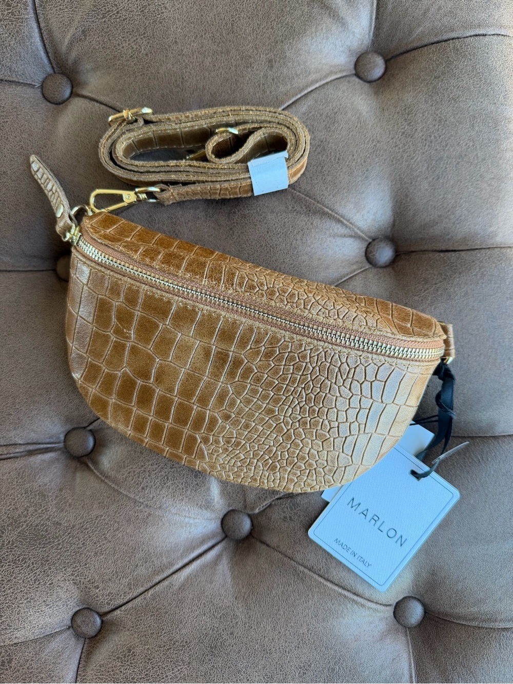 MARLON Tan Leather Crossbody Belt Bag